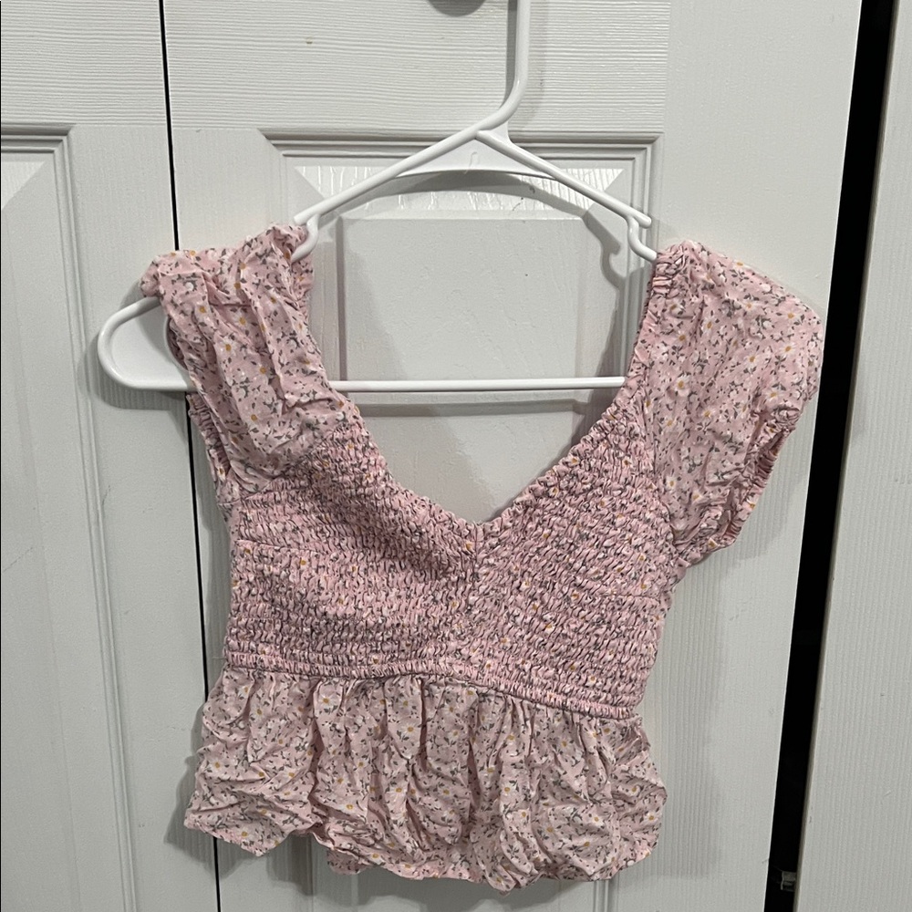 Hollister Pink Floral Smocked Blouse